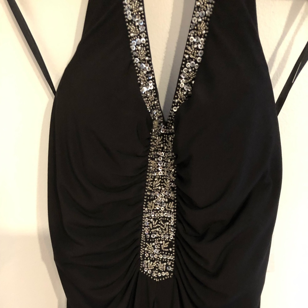 Black halter dress with sequins details
